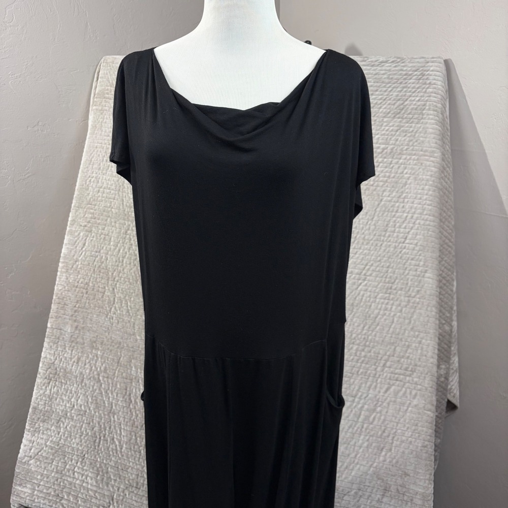 Lisa Bayne Black Cowl Neck Harem Jumpsuit Womens Medium Short Sleeve Pockets